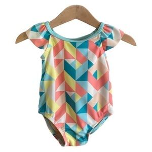 Tea Collection Colorful Geometric Shapes Printed Ruffle Swimsuit size 3-6m